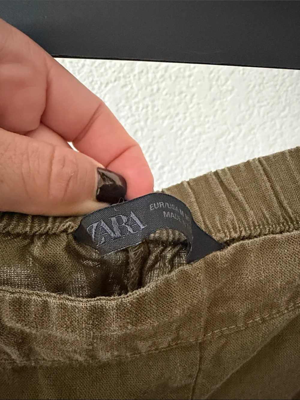 Zara Olive Wide-Leg linen cropped pants